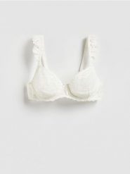 Koronkowy biustonosz z fiszbinami - złamana biel. Biustonosze Reserved, bez wzorów, z koronki. Za 89.99 zł.