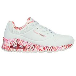 Buty sportowe damskie Skechers Uno Loving Love. Czerwone buty sportowe na co dzień damskie Skechers, bez wzorów, z tkaniny, trekkingowe, Skechers Sport. Za 349.00 zł.