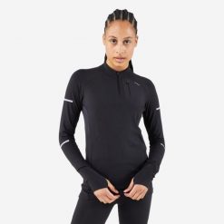 Bluza do biegania damska Kiprun Run 900 Warm. Czarne kurtki do biegania damskie KIPRUN, m, bez wzorów, z materiału, bez kaptura. Za 149.99 zł.