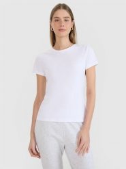 4F T-shirt slim z nadrukiem damski - biały XL. Białe t-shirty damskie 4f, xl, bez wzorów, z bawełny, bez kołnierzyka. Za 49.99 zł.