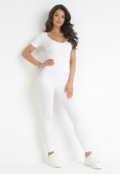 Biały Długi Kombinezon Bodycon z Prążkowanej Dzianiny Selagia. Białe kombinezony damskie Born2be, m, bez wzorów, z dzianiny, bez kołnierzyka, bez ramiączek, długie. Za 79.99 zł.