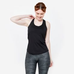 Top fitness damski Domyos My Top. Białe topy damskie DOMYOS, l, bez wzorów, z elastanu, bez ramiączek. Za 19.99 zł.