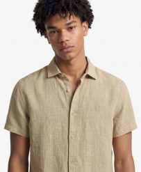 Superdry Koszula Riviera z lnu krótki rękaw – Relaxed fit. Brązowe koszule damskie Superdry., na lato, l, bez wzorów, ze lnu, bez kołnierzyka, bez ramiączek. Za 361.55 zł.