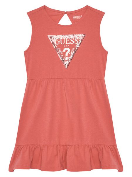 Guess Sukienka codzienna K5GK22 K6YW4 Koralowy Regular Fit. Pomarańczowe sukienki dziewczęce Guess, z aplikacjami, z bawełny, bez ramiączek. Za 69.99 zł.