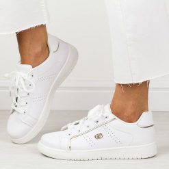 Białe sportowe buty damskie Potocki 01301. Białe buty sportowe na co dzień damskie POTOCKI, bez wzorów, ze skóry. Za 89.00 zł.