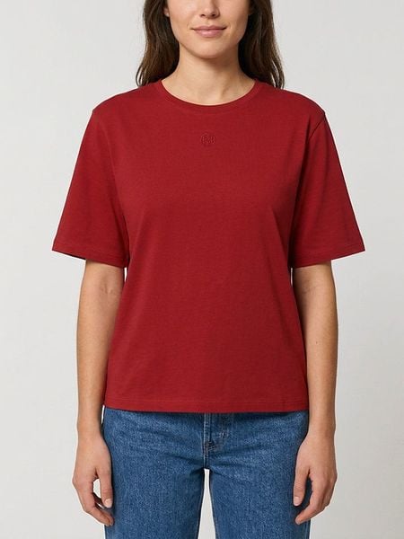 MOSS COPENHAGEN Koszulka "Melea" w kolorze bordowym rozmiar: M/L. Czerwone bluzki damskie MOSS COPENHAGEN, l, bez wzorów, z bawełny, bez kołnierzyka. Za 75.69 zł.