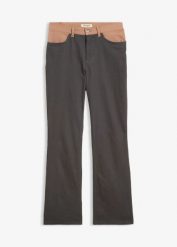 Spodnie bootcut z elastycznej mieszanki bawełny. Szare spodnie materiałowe damskie bonprix, bez wzorów, z bawełny. Za 149.99 zł.