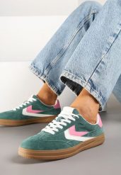 Zielone Skórzane Sneakersy Tenisówki z Geometrycznym Wzorem Mirathe. Zielone trampki i tenisówki damskie Born2be, bez wzorów. Za 159.99 zł.