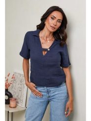 Le Monde du Lin Lniana bluzka w kolorze granatowym rozmiar: 36/38. Niebieskie bluzki damskie Le Monde du Lin, bez wzorów, ze lnu, klasyczne, bez kołnierzyka, bez ramiączek. Za 108.99 zł.