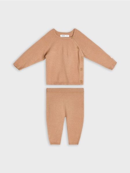 Komplet: bluza i spodnie - beżowy. Brązowe bluzy i bluzki niemowlęce Sinsay, bez wzorów, bez ramiączek, bez kaptura. Za 39.99 zł.