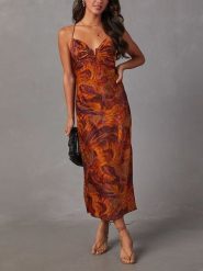 Milan Kiss Sukienka w kolorze pomarańczowo-jasnobrązowym rozmiar: L. Brązowe sukienki damskie Milan Kiss, na co dzień, l, bez wzorów, bez kołnierzyka, bez ramiączek, maxi, proste. Za 165.99 zł.