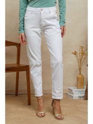 Plume Dżinsy "Timeo" - Tapered fit - w kolorze białym rozmiar: S. Białe jeansy damskie Plume, z podwyższonym stanem. Za 149.31 zł.