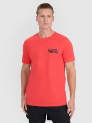 4F T-shirt regular z nadrukiem męski - czerwony S. Czerwone t-shirty męskie 4f, m, bez wzorów, z bawełny, bez kołnierzyka. Za 59.99 zł.