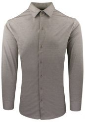 Męska Koszula z Dzianinowej Tkaniny - Krój Taliowany - Ciemny Beż. Koszule męskie Pazzani, m, bez wzorów, z bawełny, bez kołnierzyka, bez ramiączek. Za 199.00 zł.