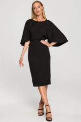 Sukienka ołówkowa z szerokimi rękawami czarna z pelerynką. Czarne sukienki damskie Sukienki.shop, na komunię, xl, bez wzorów, wizytowe, bez kołnierzyka, bez ramiączek, ołówkowe. Za 309.00 zł.