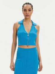 Patrizia Pepe Top 2K0257/K182-CA04 Niebieski Slim Fit. Niebieskie topy damskie Patrizia Pepe, bez wzorów, z wiskozy, bez kołnierzyka. Za 399.99 zł.