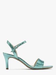 Sandały na szpilce w kolorze morskim. Niebieskie sandały damskie Ryłko, bez wzorów, ze skóry, bez obcasa, na szpilce. W wyprzedaży za 199.99 zł.