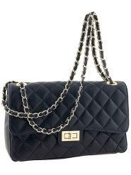 ORE10 Skórzana torebka "Edalea" w kolorze granatowym - 27 x 18 x 12 cm rozmiar: onesize. Niebieskie torebki klasyczne damskie ORE10, bez wzorów, z materiału, pikowane, bez dodatków. Za 260.99 zł.