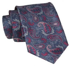 Męski Krawat - Granat, Duże Paisley - Angelo di Monti. Czerwone krawaty i muchy męskie Angelo di Monti, bez wzorów, z tkaniny, eleganckie. Za 45.00 zł.