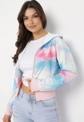 Różowo-Niebieska Bluza z Kapturem Szerokim Ściągaczem i Wzorem Tie-Dye Alreica. Czerwone bluzy z kapturem damskie Born2be, l, z jeansu. Za 69.99 zł.