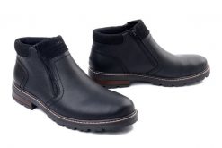 Rieker 32053-00 black, botki męskie. Czarne buty zimowe męskie Rieker, ze skóry, bez zapięcia. Za 365.42 zł.