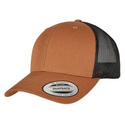Dwukolorowa Czapka Trucker Retro. Brązowe czapki z daszkiem damskie FLEXFIT, bez wzorów, z bawełny. Za 59.99 zł.