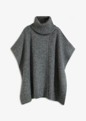 Sweter poncho z domieszką wełnby. Szare swetry klasyczne damskie bonprix, bez kołnierzyka. Za 159.99 zł.