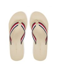 Tommy Hilfiger Japonki Th Corporate Wedge Beach Sandal FW0FW08520 Beżowy. Brązowe klapki damskie Tommy Hilfiger, bez wzorów, z materiału, bez obcasa. Za 139.99 zł.