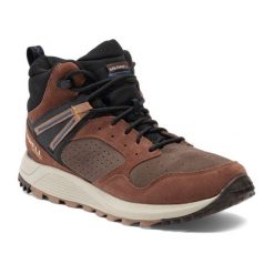 Buty turystyczne męskie Merrell Wildwood Sneaker Boot Mid WP. Brązowe buty fitness męskie MERRELL, na fitness i siłownię. Za 359.99 zł.