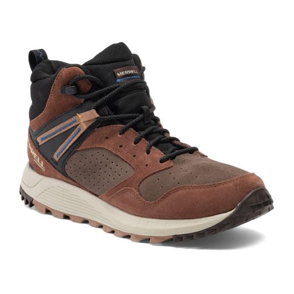 Buty turystyczne męskie Merrell Wildwood Sneaker Boot Mid WP. Brązowe buty fitness męskie MERRELL, na fitness i siłownię. Za 359.99 zł.