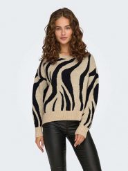 ONLY Sweter w kolorze czarno-beżowym rozmiar: XL. Brązowe swetry klasyczne damskie Only, xl, ze splotem, bez kołnierzyka. Za 92.21 zł.