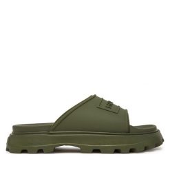 Klapki Hunter. Zielone klapki damskie Hunter, bez wzorów, bez obcasa. Za 179.99 zł.