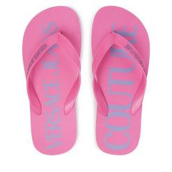 Japonki Versace Jeans Couture. Czerwone klapki damskie Versace Jeans Couture, bez wzorów, z jeansu, bez obcasa. Za 249.99 zł.