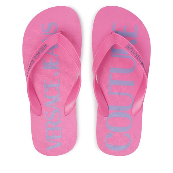 Japonki Versace Jeans Couture. Czerwone klapki damskie Versace Jeans Couture, bez wzorów, z jeansu, bez obcasa. Za 249.99 zł.