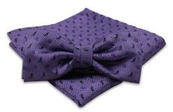 Fioletowa Mucha Męska -ALTIES- z Taką Samą Poszetką, w Drobny Wzór Paisley. Fioletowe krawaty i muchy męskie Alties, bez wzorów, eleganckie. Za 54.00 zł.