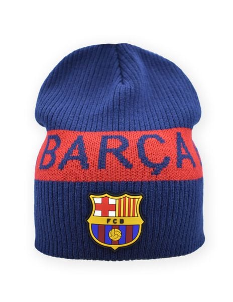 Czapka zimowa FC Barcelona - oficjalna licencjonowana. Niebieskie czapki męskie FC Barcelona, na zimę, bez wzorów, z gumy. Za 99.00 zł.