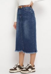 Niebieska Jeansowa Spódnica Midi z Paskiem z Klamrą w Komplecie Sandria. Niebieskie spódniczki damskie Born2be, xs, bez wzorów, z jeansu, midi. Za 59.99 zł.