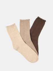 Skarpetki z bawełną 3 pack - beżowy. Brązowe skarpetki damskie Sinsay, bez wzorów, z bawełny. Za 12.99 zł.