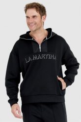 LA MARTINA Czarna bluza męska ze srebrnym logo. Czarne bluzy bez kaptura męskie La Martina, l. W wyprzedaży za 559.99 zł.