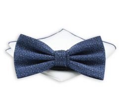 Granatowa Mucha z Białą Poszetką, Drobny Wzór, Elegancka, Męska -CHATTIER. Niebieskie krawaty i muchy męskie Chattier, bez wzorów, eleganckie. Za 59.00 zł.