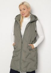 Zielona Pikowana Kamizelka z Kapturem i Kieszeniami Esarivie. Zielone kamizelki damskie Born2be, plus size, z jeansu. Za 149.99 zł.