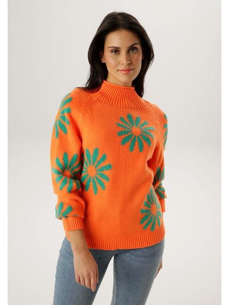 Aniston Sweter w kolorze zielono-pomarańczowym rozmiar: 40. Pomarańczowe golfy damskie Aniston, bez kołnierzyka. Za 119.96 zł.