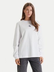 Calvin Klein Jeans Bluza Monologo LV047E211G Biały Oversize. Białe bluzy bez kaptura damskie Calvin Klein Jeans, m, z bawełny. Za 299.99 zł.