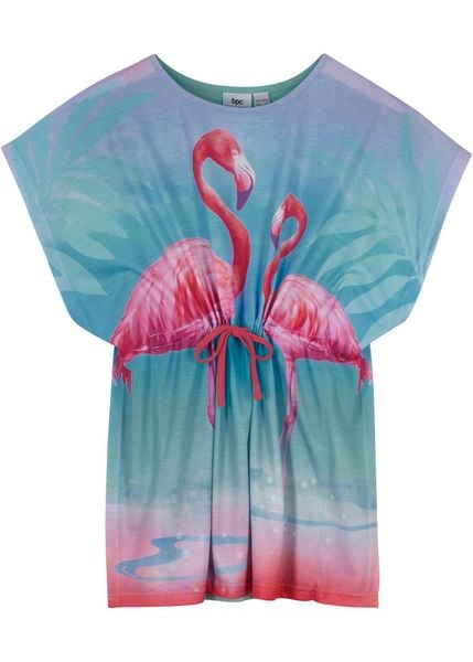 Sukienka dziewczęca tunikowa. Niebieskie sukienki dziewczęce bonprix, na lato, z aplikacjami, eleganckie, bez ramiączek. Za 67.99 zł.