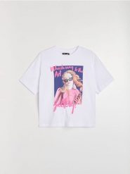 Bawełniana koszulka z motywem artystycznym - biały. Białe t-shirty damskie Sinsay, l, bez wzorów, z bawełny, bez kołnierzyka. Za 25.99 zł.
