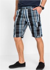 Bermudy bojówki z elastyczną gumką w talii, regular fit. Niebieskie szorty męskie bonprix, bez wzorów. Za 127.99 zł.