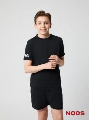 Bjorn_borg BORG T-SHIRT junior z recyklingowanego poliestru BLACK BEAUTY. Czarne t-shirty damskie Björn Borg, bez wzorów, bez kołnierzyka. Za 174.50 zł.