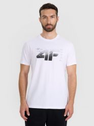 4F T-shirt regular z nadrukiem męski - biały L. Białe t-shirty męskie 4f, l, bez wzorów, z bawełny, bez kołnierzyka. Za 59.99 zł.