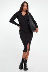 Sukienka prążkowana midi DKNY. Sukienki damskie DKNY, m, bez wzorów, prążkowane, bez kołnierzyka, bez ramiączek, midi. Za 759.00 zł.