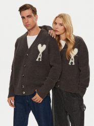 AMI Paris Kardigan UKC025.KN0032 Szary Regular Fit. Szare kardigany męskie AMI PARIS, m, bez wzorów, z wełny, bez kołnierzyka. Za 1,479.00 zł.